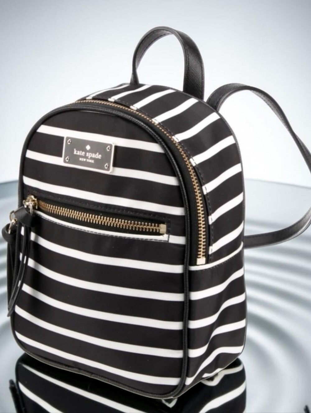 Kate Spade Black/White Nylon Bag - Wilson Road French Stripe Mini Backpack